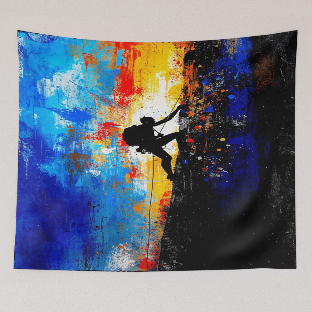 Abstract Rock Climber Ascent: One Design, On Everything — Tapestry
