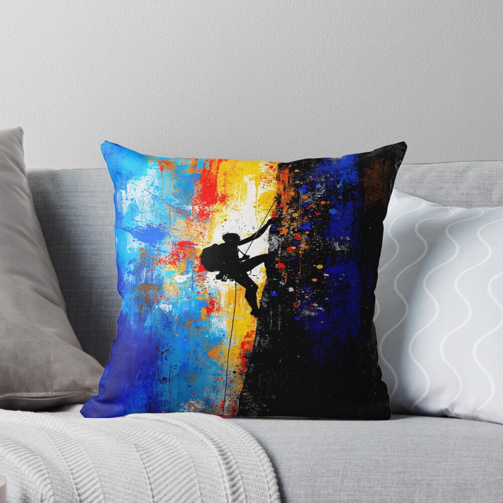 Abstract Rock Climber Ascent: One Design, On Everything — Throw Pillow