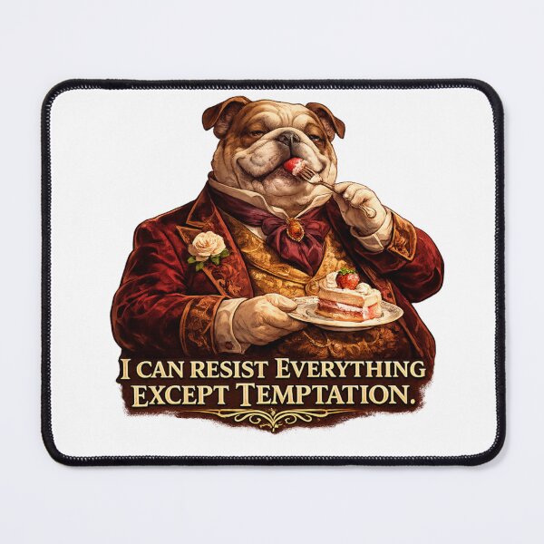 Item preview, Oscar Wilde Cat Illustration, Funny Fat Dog Eating Cake, “I Can Resist Anything Except Temptation” Quote Art, Literary Humor Gift, Aesthetic Vintage Style Dog Print designed and sold by Donsean22.