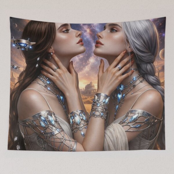 Item preview, Space Sci-Fi Queens Galaxy Portrait | AI Lesbian Romance Art designed and sold by IRON SIREN.