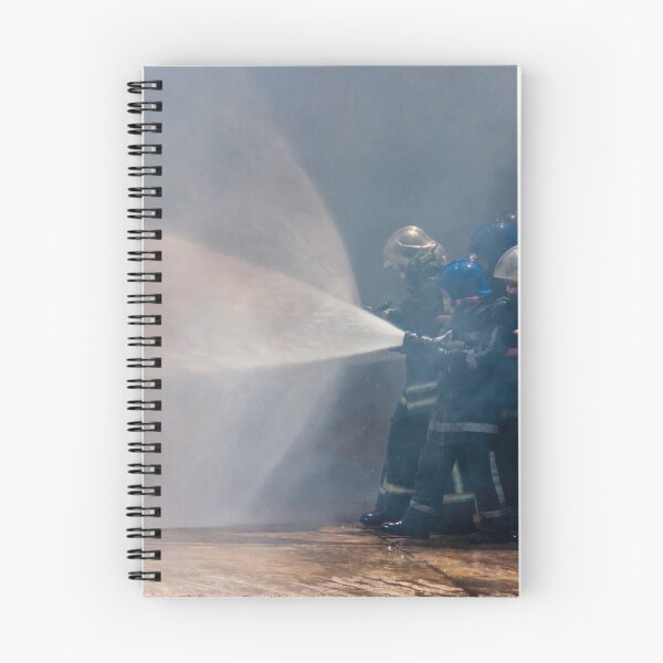 Item preview, Firefighters Team Battling Heavy Smoke and Flames With Hose During Emergency Fire Response Training and Rescue Operation designed and sold by Nmallia.