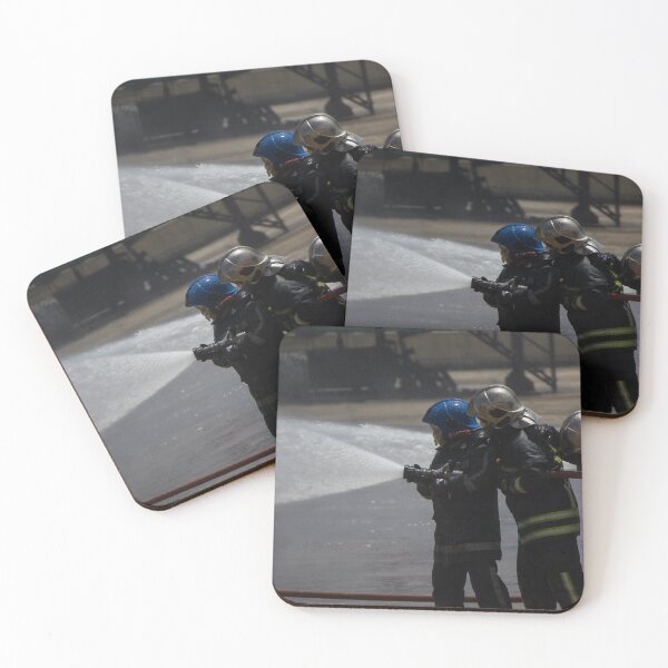 Item preview, Firefighters Team Battling Heavy Smoke and Flames With Hose During Emergency Fire Response Training and Rescue Operation designed and sold by Nmallia.