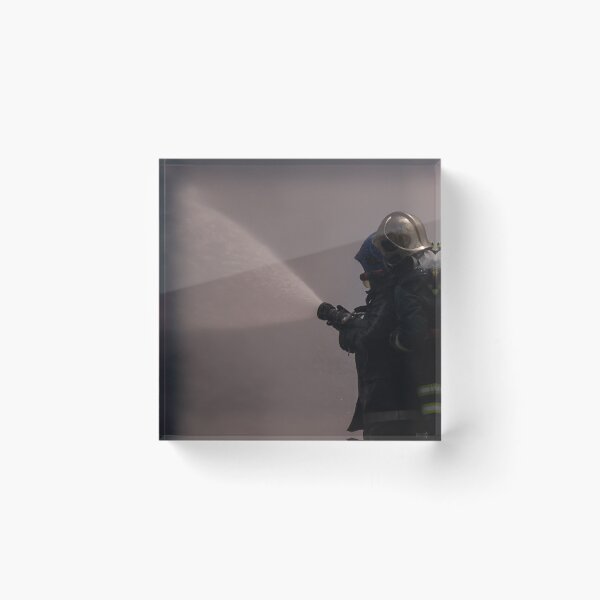 Item preview, Firefighters Team Battling Heavy Smoke and Flames With Hose During Emergency Fire Response Training and Rescue Operation designed and sold by Nmallia.