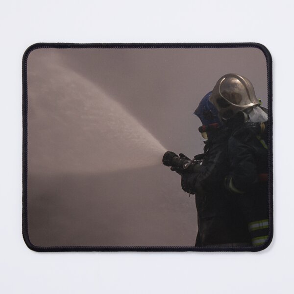 Item preview, Firefighters Team Battling Heavy Smoke and Flames With Hose During Emergency Fire Response Training and Rescue Operation designed and sold by Nmallia.