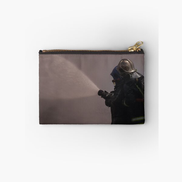 Item preview, Firefighters Team Battling Heavy Smoke and Flames With Hose During Emergency Fire Response Training and Rescue Operation designed and sold by Nmallia.