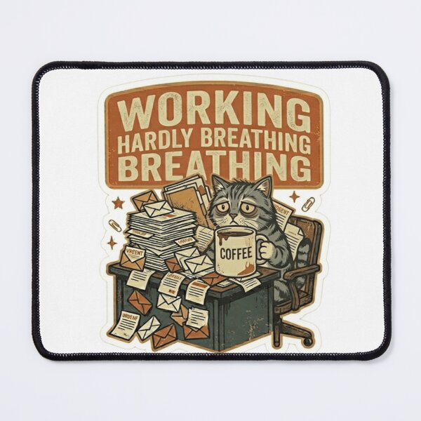 Item preview, Working Hardly Breathing Cat – Funny Burnout Work Meme designed and sold by Dada-arts.