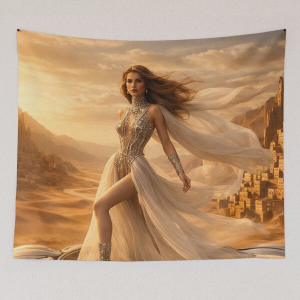 Item preview, Desert Sci-Fi Queen Hovercraft | AI Futuristic Fashion Art designed and sold by IRON SIREN.