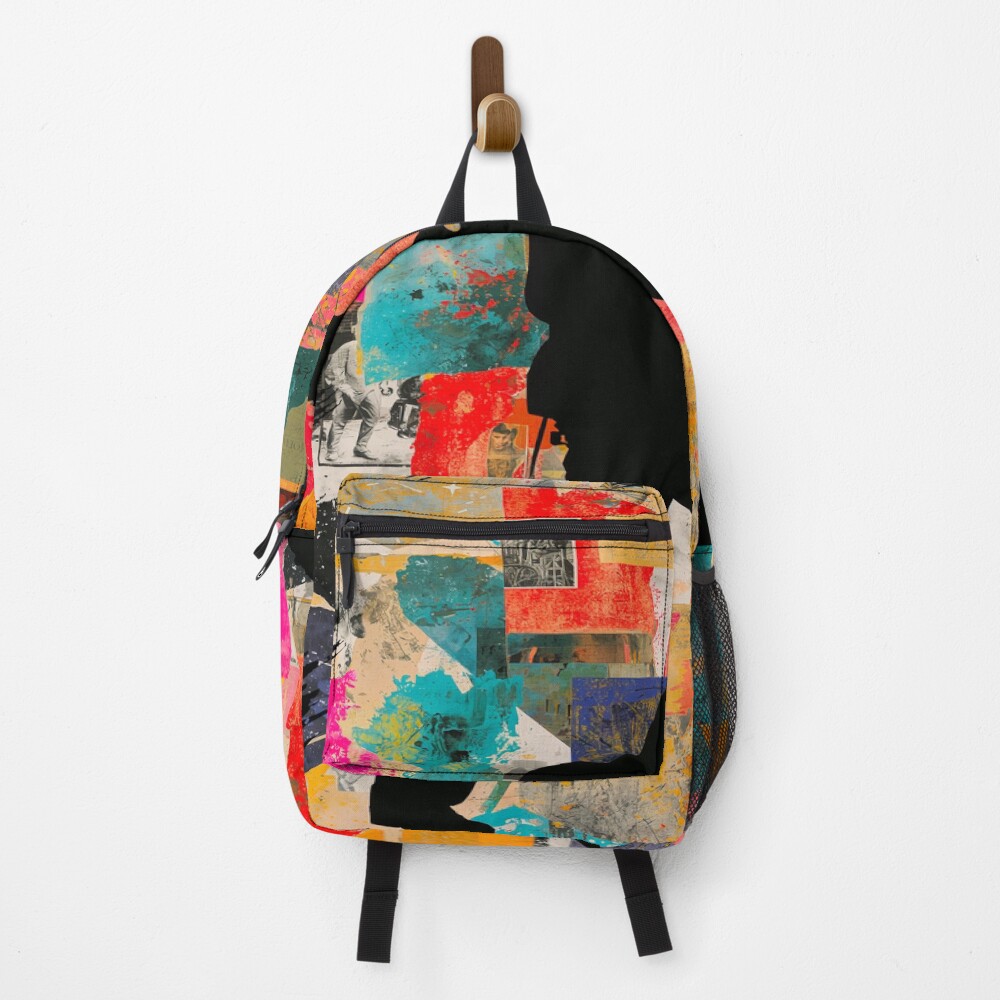 Abstract Guitarist Silhouette Collage Art on a backpack