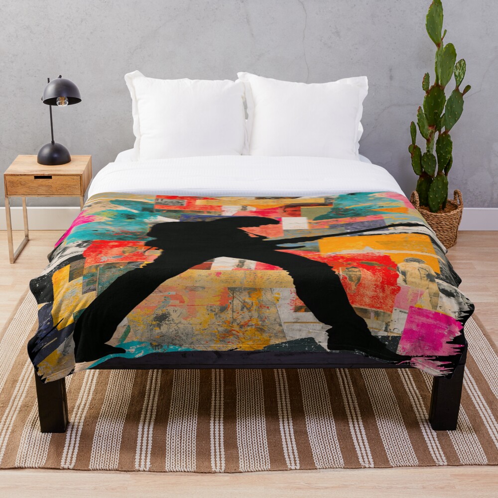 Abstract Guitarist Silhouette Collage Art on a throw blanket