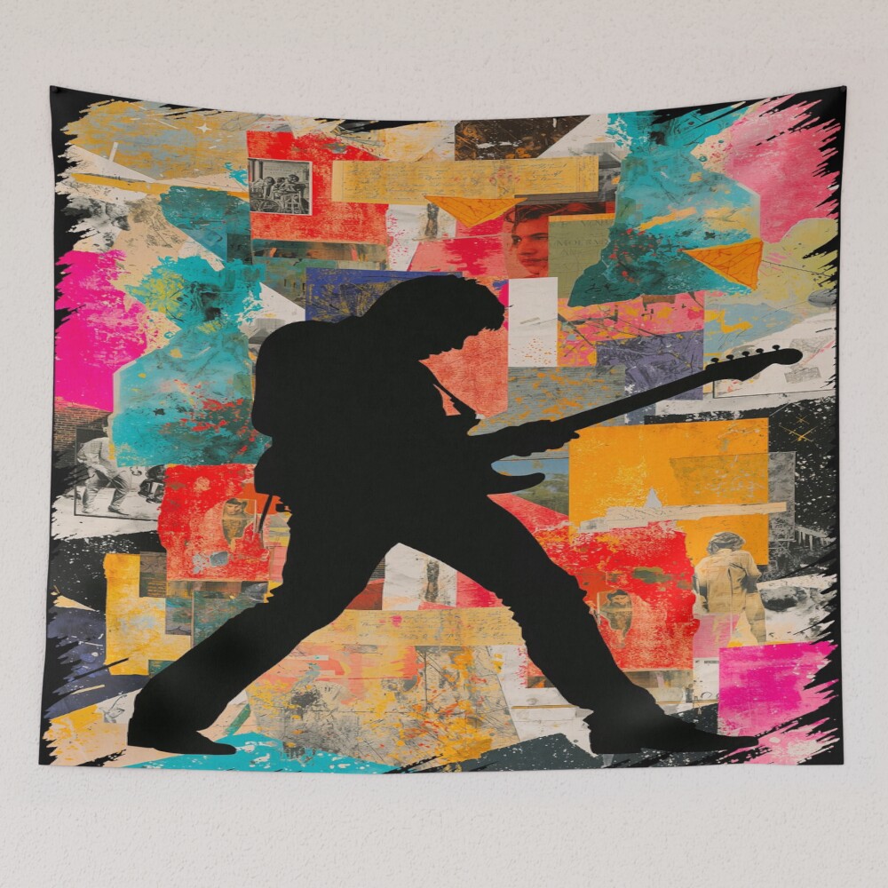 Abstract Guitarist Silhouette: One Design, On Everything — Tapestry