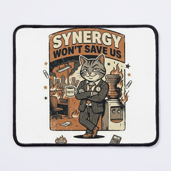 Item preview, Synergy Won’t Save Us Cat – Funny Corporate Meme Design designed and sold by Dada-arts.