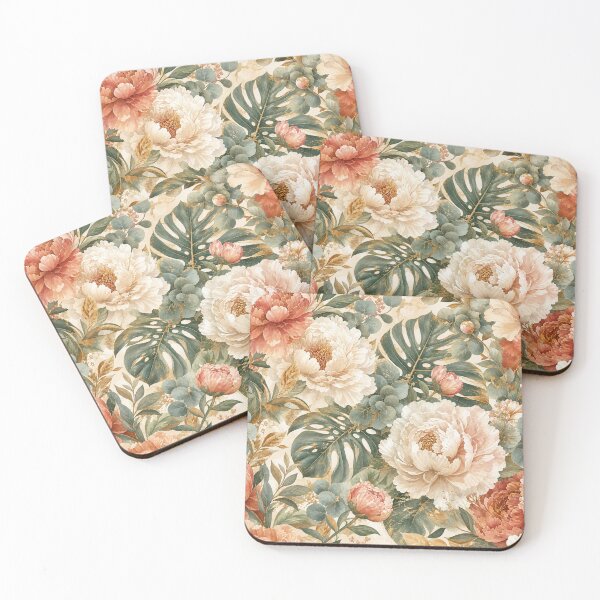 Item preview, Elegant Peony and Monstera Tropical Floral Pattern PNG | Seamless Vintage Boho Wallpaper | Digital Download designed and sold by NovaBitWalls.