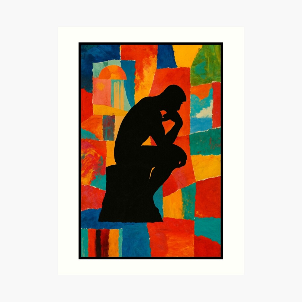 Abstract Thinker Silhouette Color Block Art on a art print