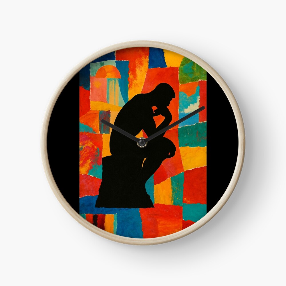 Abstract Thinker Silhouette Color Block Art on a clock