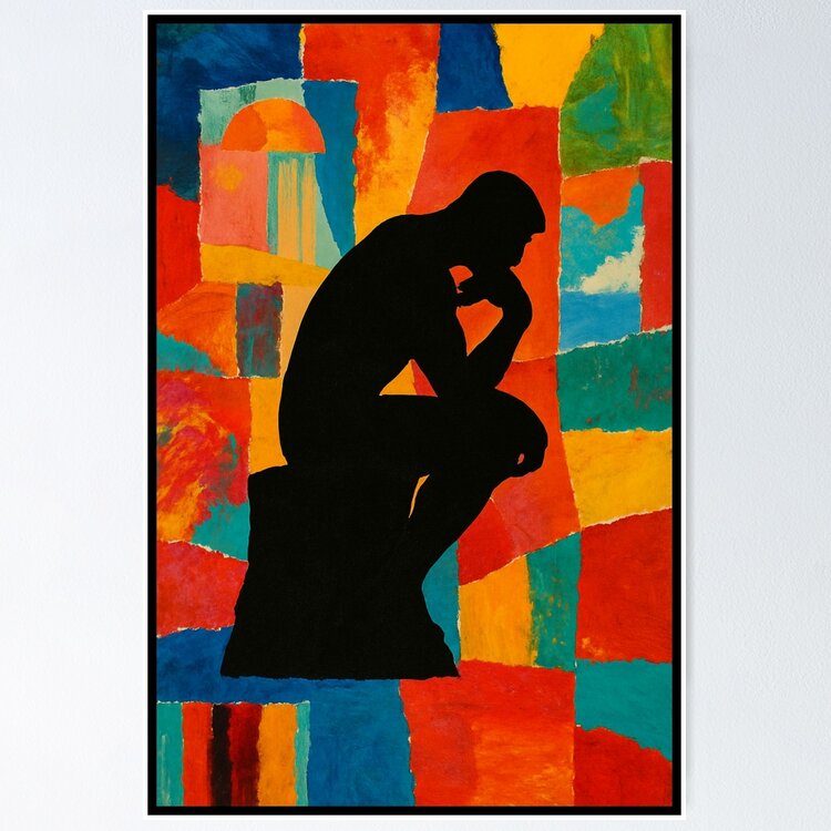 Abstract Thinker Silhouette Color Block Art — Poster