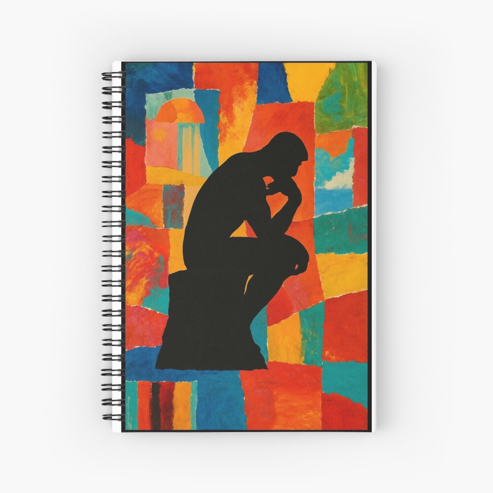 Abstract Thinker Silhouette Color Block Art on a spiral notebook