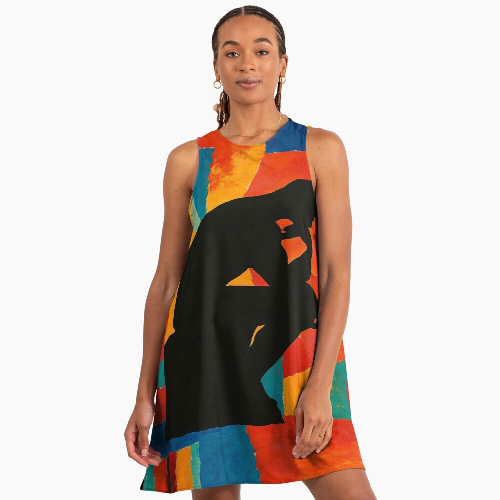Abstract Thinker Silhouette Color Block Art on a a-line dress