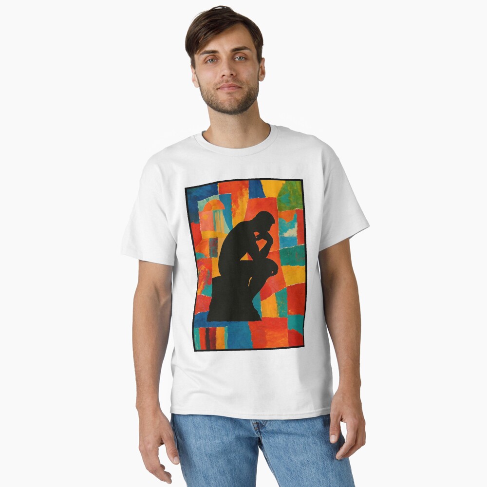 Abstract Thinker Silhouette Color Block Art on a classic t-shirt