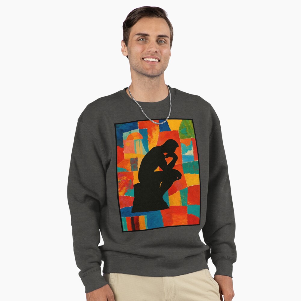Abstract Thinker Silhouette Color Block Art on a sweatshirt