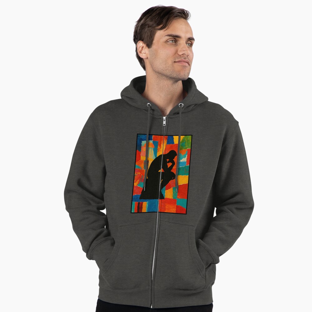 Abstract Thinker Silhouette Color Block Art on a zip hoodie