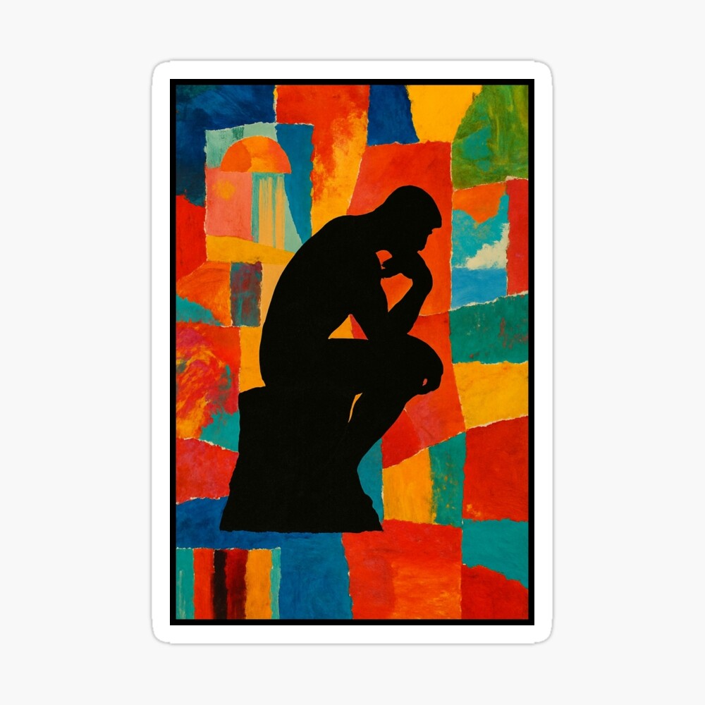 Abstract Thinker Silhouette Color Block Art on a sticker
