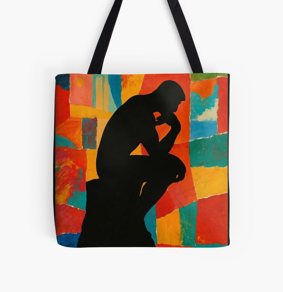 Abstract Thinker Silhouette Color Block Art on a tote bag