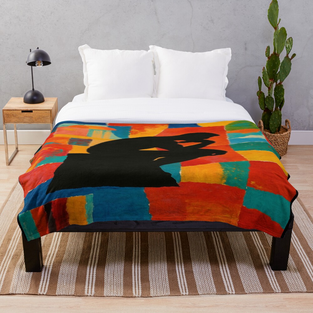 Abstract Thinker Silhouette Color Block Art on a throw blanket