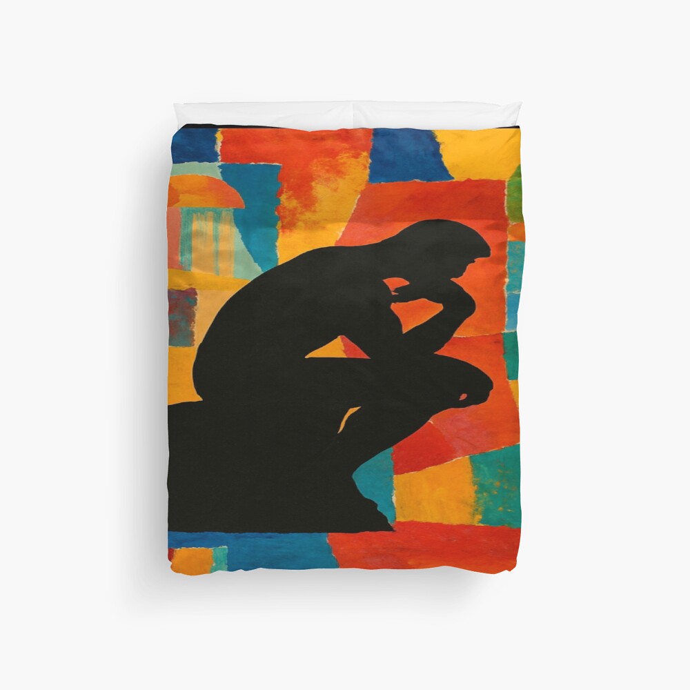Abstract Thinker Silhouette Color Block Art on a duvet cover