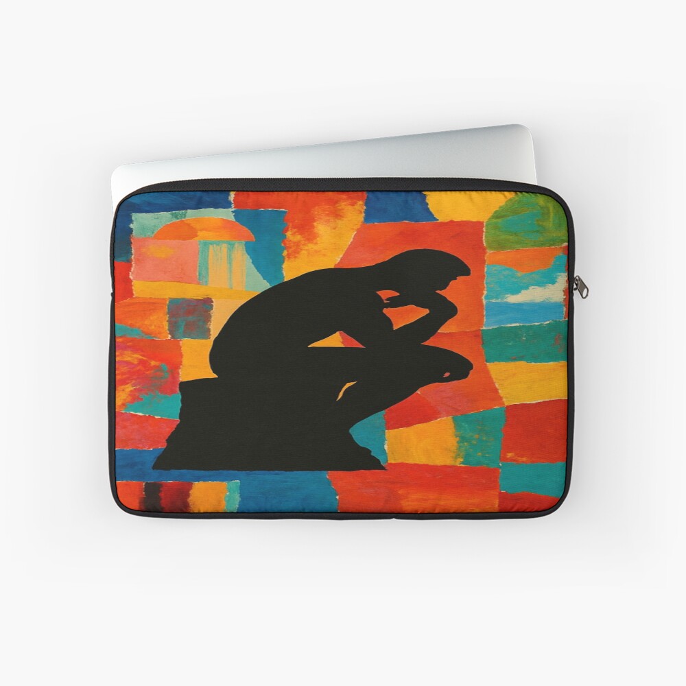 Abstract Thinker Silhouette Color Block Art on a laptop sleeve