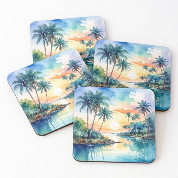 Item preview, Florida Palm Trees Colorful Sunset Waterscape designed and sold by SeaStarAlex.