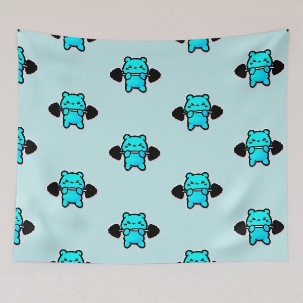 Item preview, Kawaii Gym Bear Lifting Weights Fitness Glitch designed and sold by AstronautMerch.