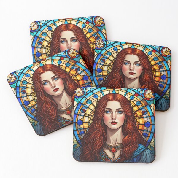Item preview, Stained Glass Serenade – Redhead Gothic Goddess Portrait designed and sold by UmSkelig834.