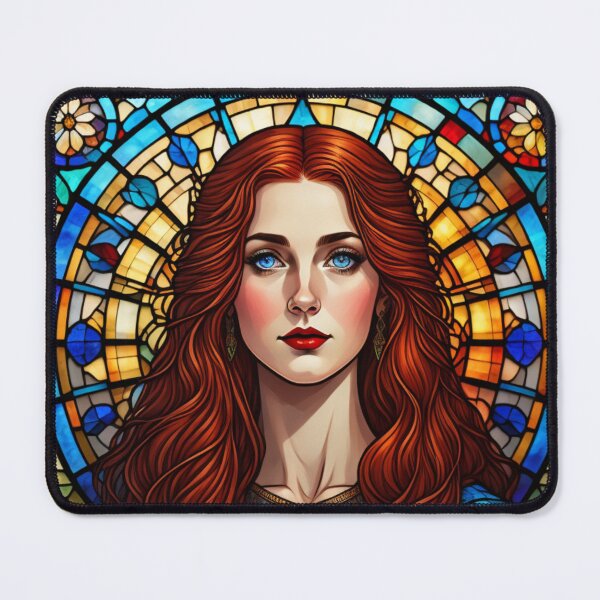 Item preview, Stained Glass Serenade – Redhead Gothic Goddess Portrait designed and sold by UmSkelig834.