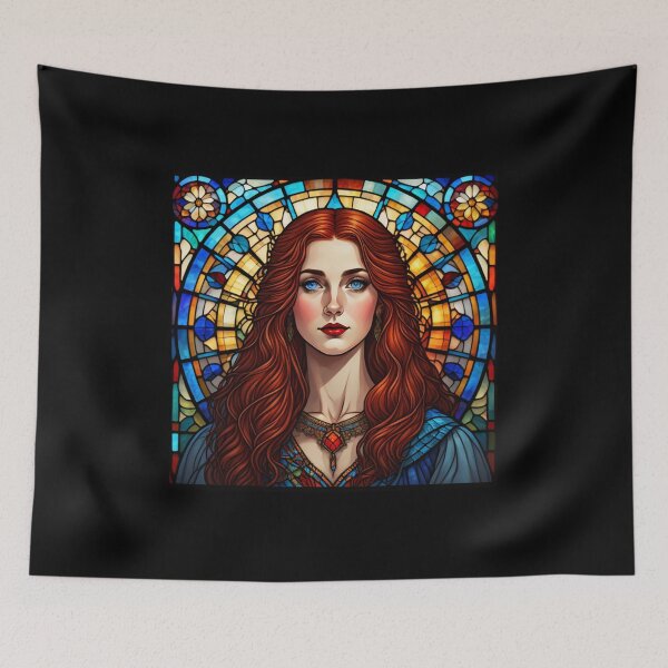 Item preview, Stained Glass Serenade – Redhead Gothic Goddess Portrait designed and sold by UmSkelig834.