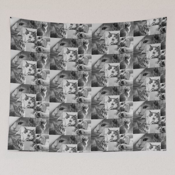 Item preview, Curious Cats Monochrome Collage Art "Cute Cats Black and White Photo Collage" designed and sold by PixelVibe Art.