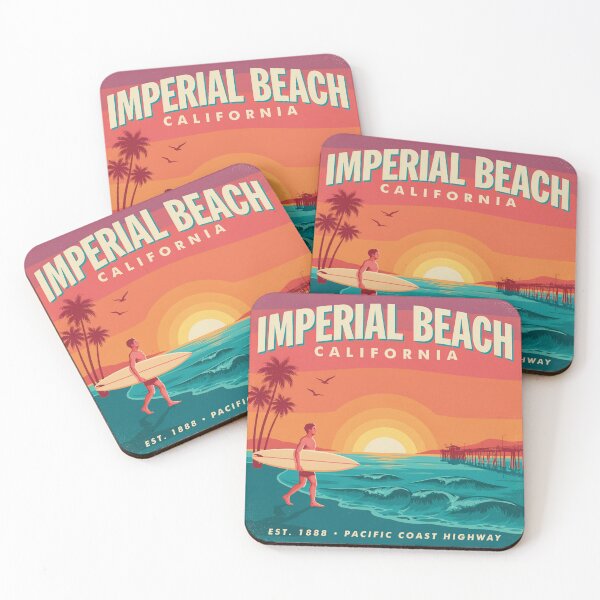 Item preview, Imperial Beach California Sunset Surfer – Vintage Pacific Coast Travel Poster designed and sold by ArcticFoxStudio.