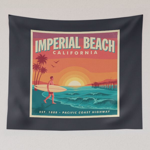 Item preview, Imperial Beach California Sunset Surfer – Vintage Pacific Coast Travel Poster designed and sold by ArcticFoxStudio.