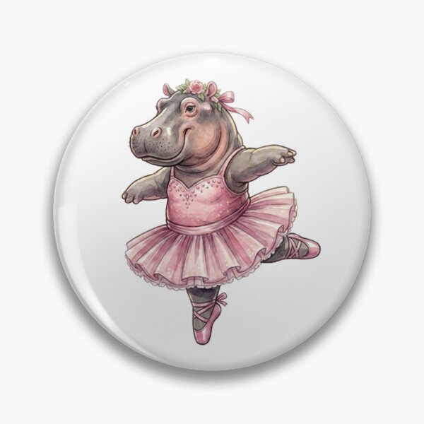 Item preview, Cute Hippo Ballerina Arabesque Balance Pink Tutu Watercolor designed and sold by DH-ArtLab.