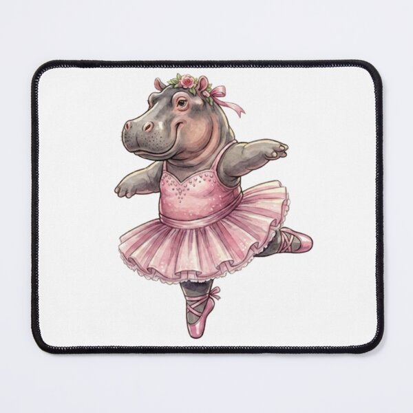 Item preview, Cute Hippo Ballerina Arabesque Balance Pink Tutu Watercolor designed and sold by DH-ArtLab.
