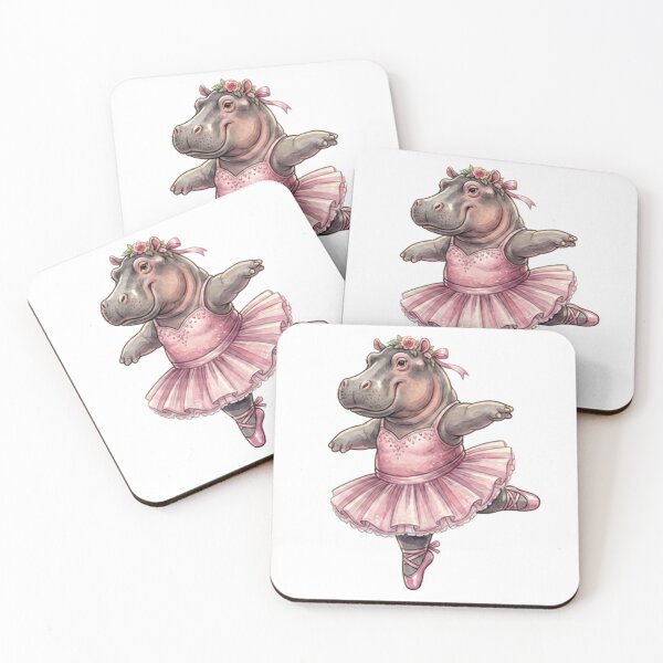 Item preview, Cute Hippo Ballerina Arabesque Balance Pink Tutu Watercolor designed and sold by DH-ArtLab.