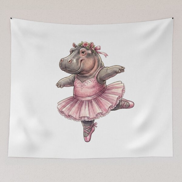 Item preview, Cute Hippo Ballerina Arabesque Balance Pink Tutu Watercolor designed and sold by DH-ArtLab.