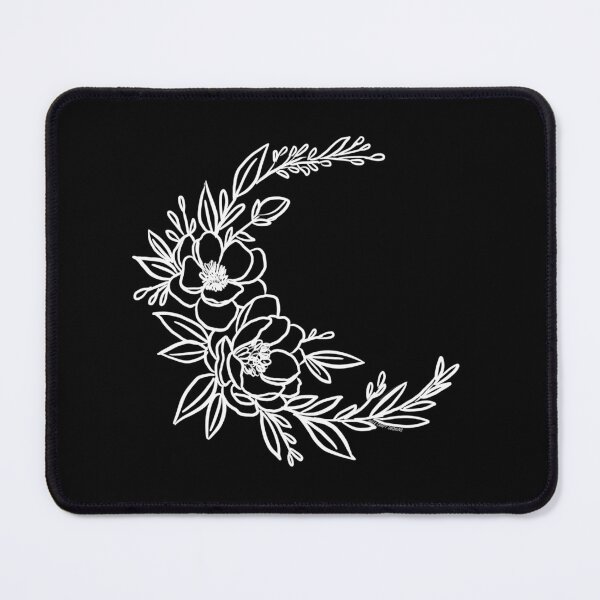 Item preview, White on Black Floral Moon - Magnolia Crescent Illustration Witchy Boho Vibes Feminine by Bree Craft Designs designed and sold by breezecrafty23.