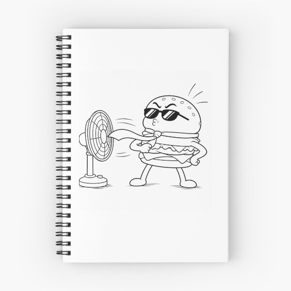 Item preview, Burger Cooling Off in Front of Fan Funny Summer Heat Cartoon designed and sold by ComedyInkFactor.