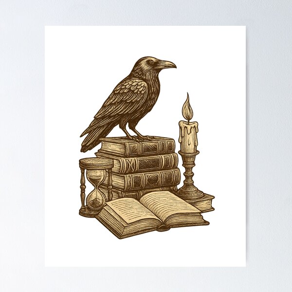 Item preview, Vintage Gothic Raven Books Candlelight Dark Academia T-Shirt designed and sold by Five Reasons Designs.