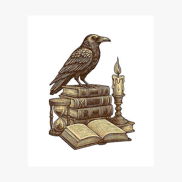 Item preview, Vintage Gothic Raven Books Candlelight Dark Academia T-Shirt designed and sold by Five Reasons Designs.