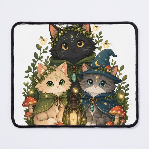Item preview, Mystical Forest Spirit Cats with Glowing Fireflies designed and sold by StickyGuys.