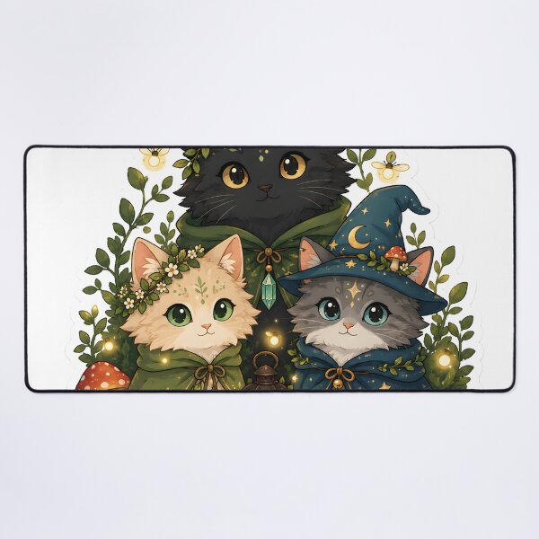 Item preview, Mystical Forest Spirit Cats with Glowing Fireflies designed and sold by StickyGuys.
