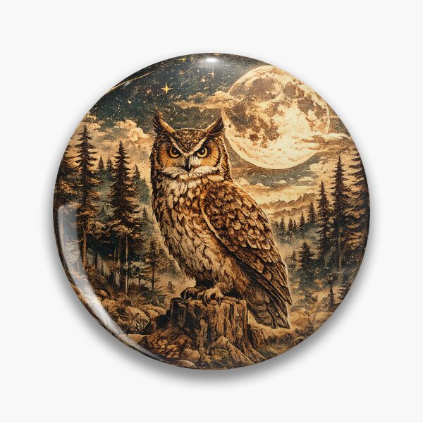 Artikelvorschau, Vintage-Eule, mondbeschienener Wald, mystische Tierwelt-Kunst entworfen und verkauft von Golden Era Studio.
