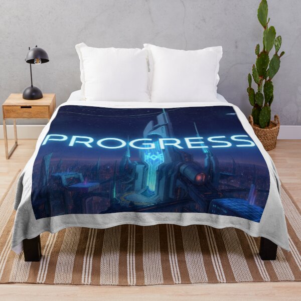 Item preview, PROGRESS - Futuristic Cyberpunk City Neon Tech Motivation Design designed and sold by AiNaturalsOnly.