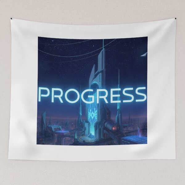 Item preview, PROGRESS - Futuristic Cyberpunk City Neon Tech Motivation Design designed and sold by RAMHEARTS.